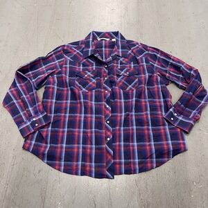 Cumberland Outfitters Men's‎ Blue Red Plaid Pearl Snap Long Sleeve Western Shirt
